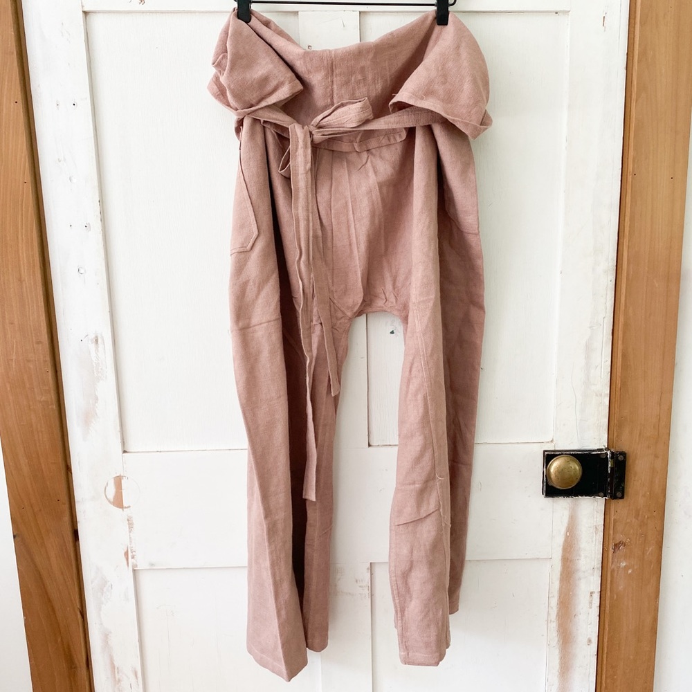 Oversized paper bag pant 100% cotton mauve pockets